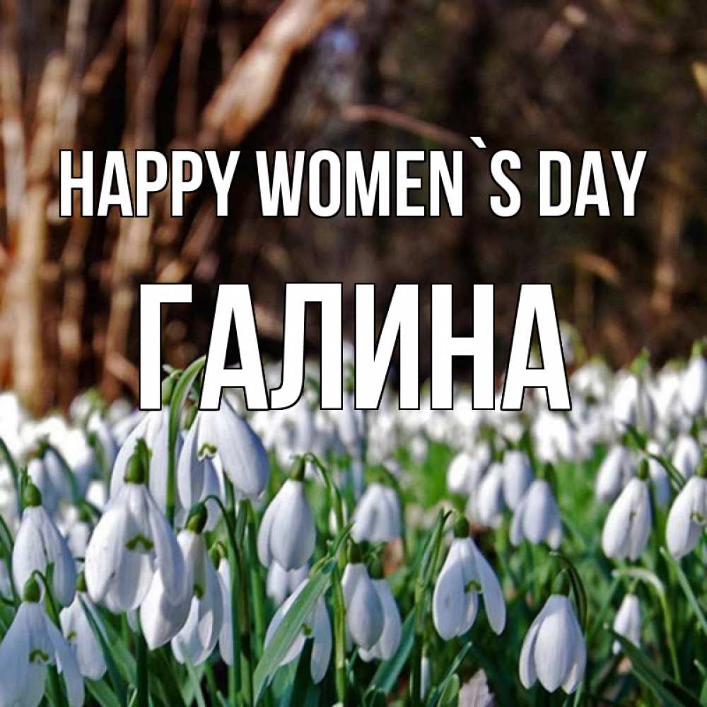 Greetings card с именем, Галина happy women`s day с подснежниками 1 Greetings with text for free download 